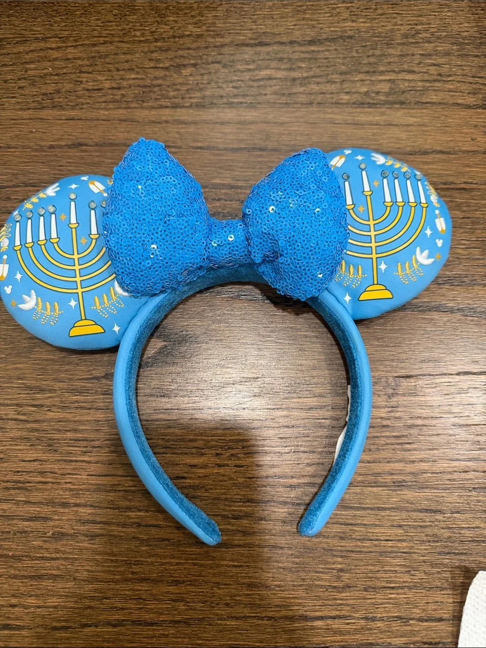 Disney Blue Hanukkah Menorah Sequin Bow Minnie Ears Headband